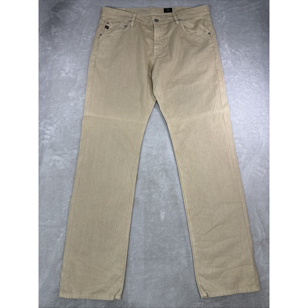 AG ADRIANO GOLDSCHMIED JEANS GRADUATE TAILOR LEG BEIGE LINEN BLEND 36X34 NEW